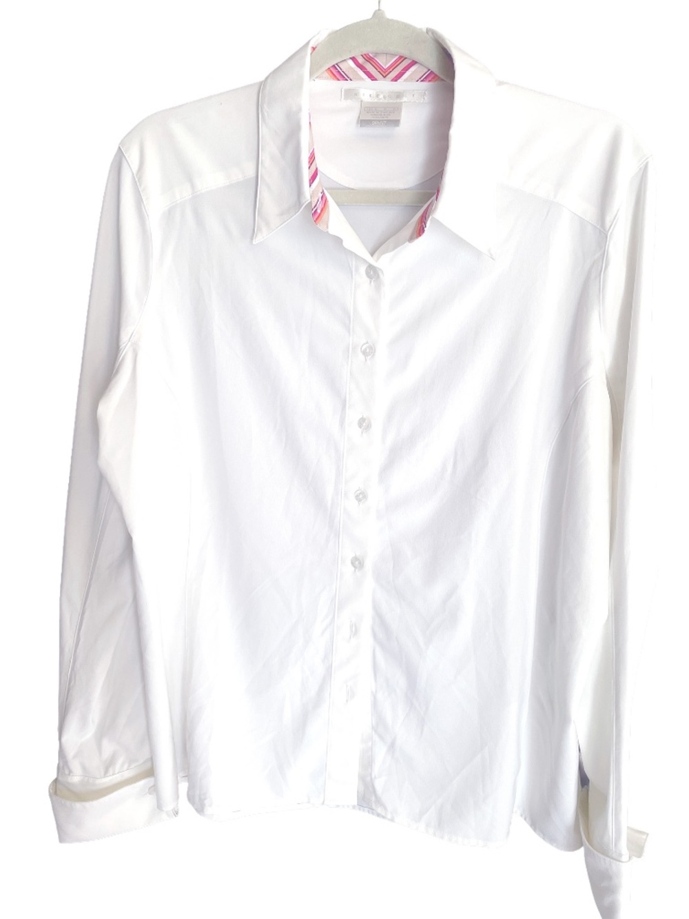 Nike Golf Womens Dri-Fit White Long Sleeve Buttons Shirt Pink  Collar Size L